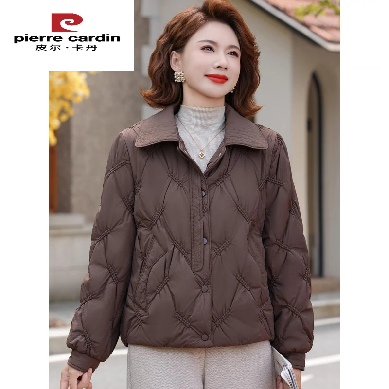 皮尔卡丹妈妈冬装洋气轻薄短款小袄中年女士加加厚服外套翻领气质