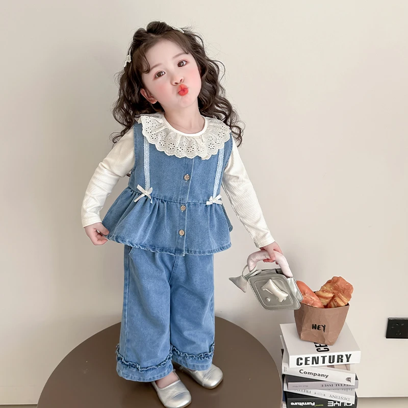 女童牛仔套装2025新款儿童春秋装韩版洋气女宝宝春季甜美风三件套