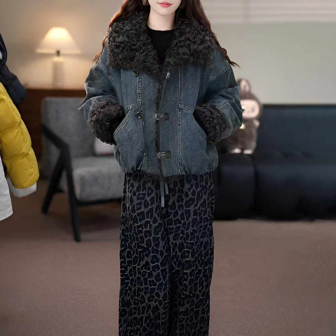 入冬漂亮衣服复古牛仔出片上衣2025冬季新款宽松显瘦保暖毛毛外套