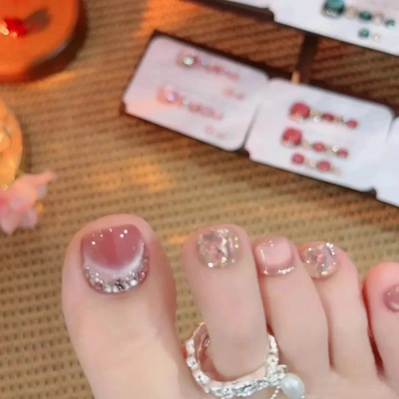 【茉莉花茶】纯手工脚甲穿戴甲定制14片装美甲贴片显白夏季爆款