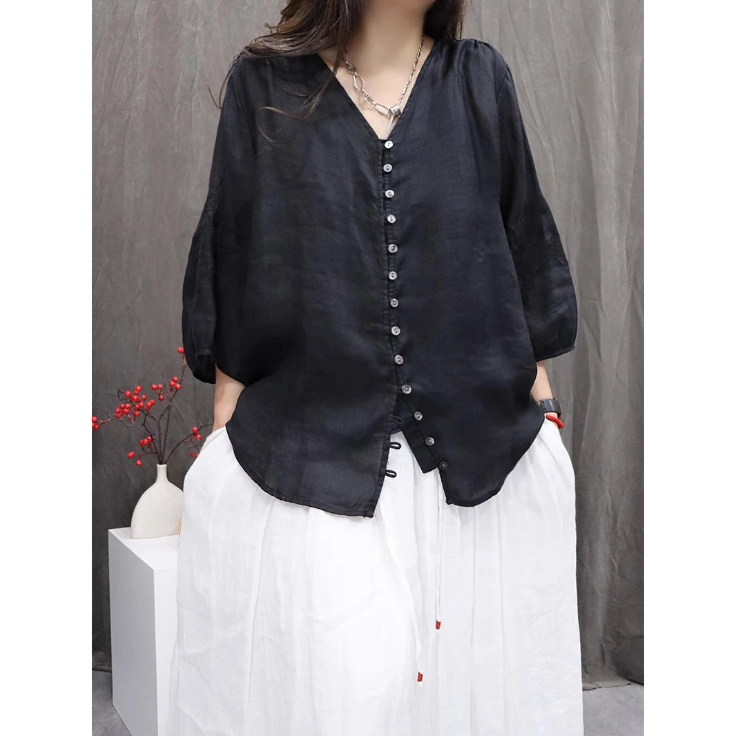 夏季优选~亚麻重工刺绣百搭V领小开衫轻薄透气全包边宽松休闲上衣