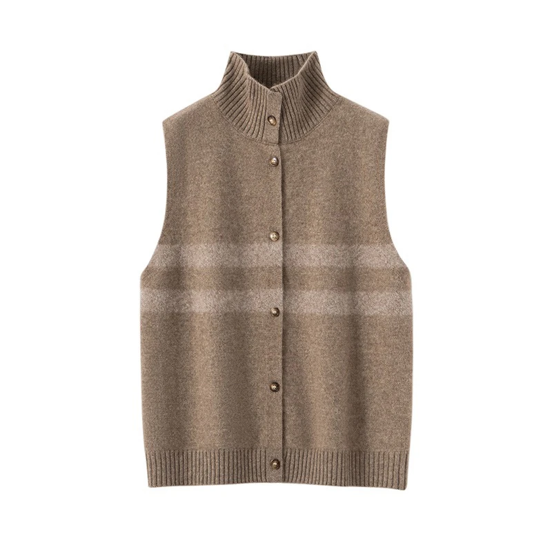 NZS5042 老钱风时髦感花纱拼色叠穿山羊绒马甲无袖开衫马夹单排扣