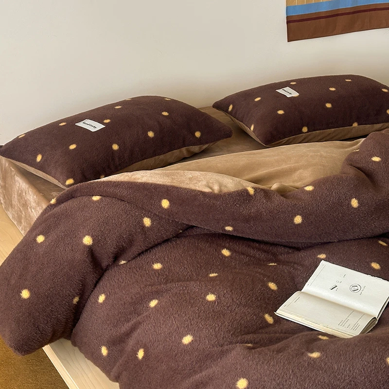 美拉德复古风仿羊绒牛奶绒四件套加绒加厚保暖床单被套床上三件套