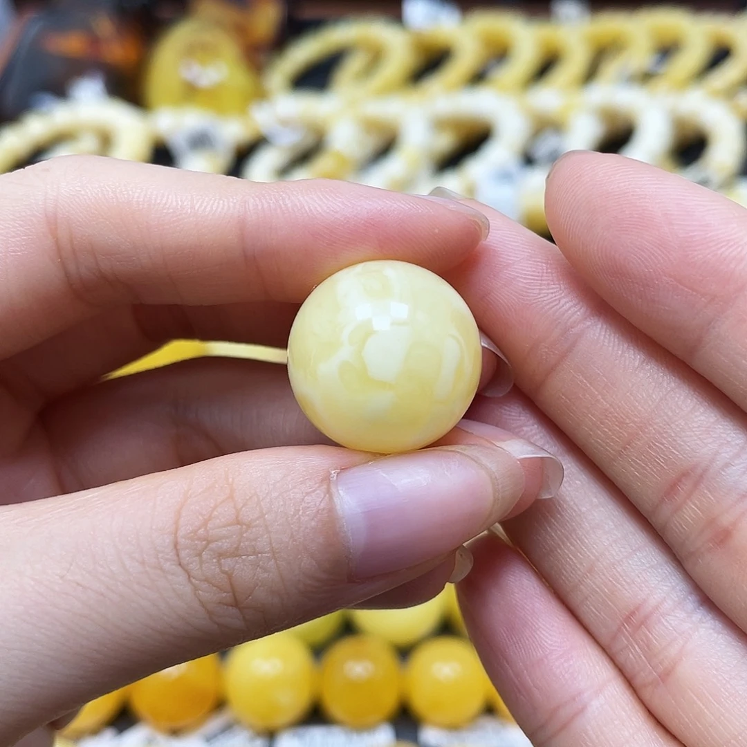 未镶嵌蜜蜡裸石圆珠19.3mm沁色开孔