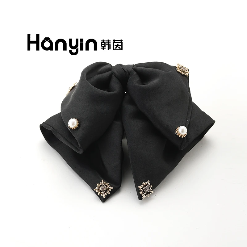 4cm丝绸轻奢法式蝴蝶结圆珠大抓夹时尚气质百搭发夹法式发饰头饰