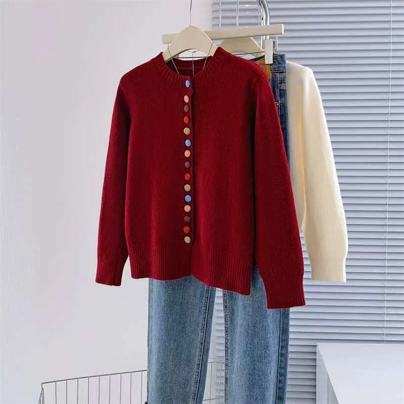 童装2025女大童针织开衫春秋百搭上衣韩版洋气毛衣外套彩色扣子