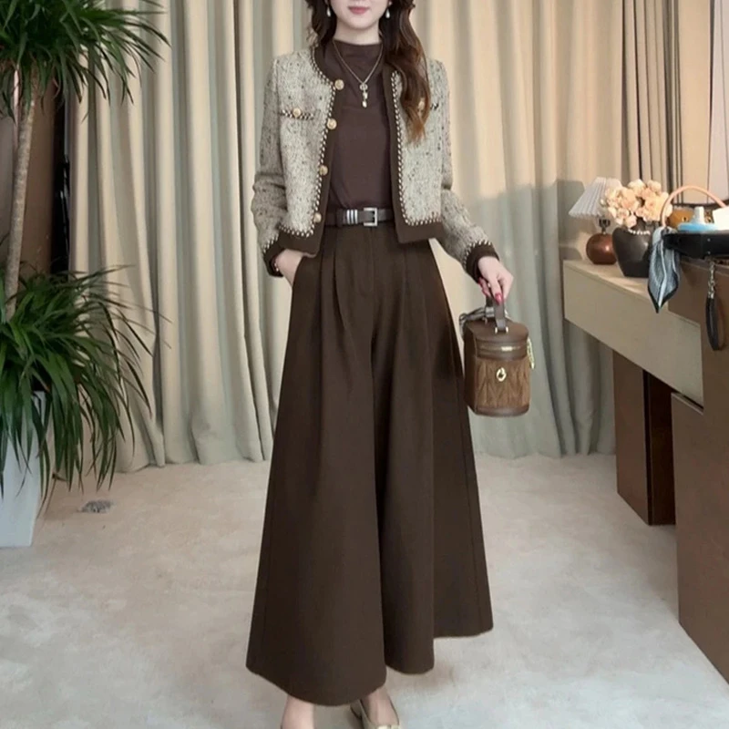 时尚洋气小香风夹棉保暖长袖短外套女2025秋冬新款百搭显瘦阔腿裤