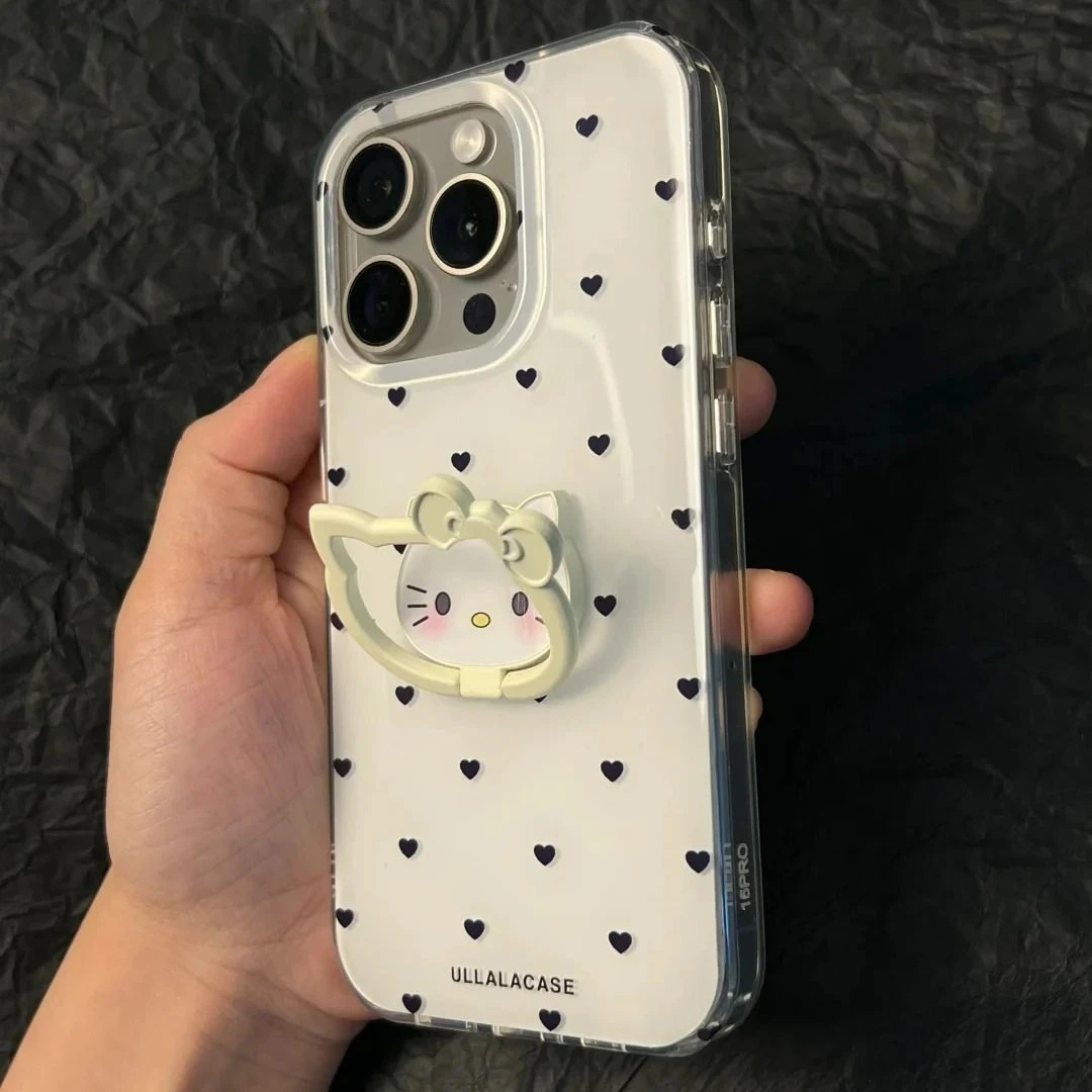 简约爱心凯蒂猫支架适用苹果16/15pro手机壳苹果华为vivo小米oppo