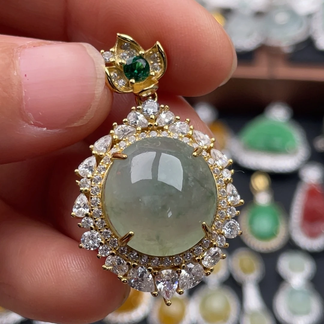 翡翠银S925镶嵌吊坠(不含链)