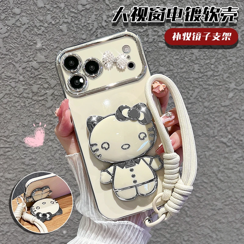 适用苹果17手机壳iphone17promax猫咪补妆镜蝴蝶结17pro防摔air女