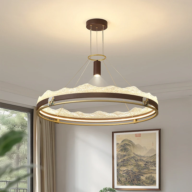 新中式酒店饭店餐厅包间吊灯新款简约圆形LED客厅茶室餐桌吊灯