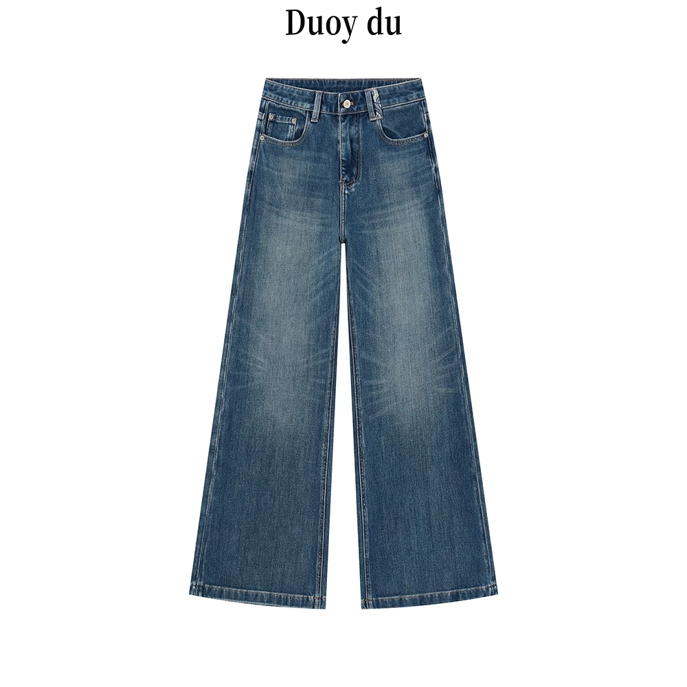 Duoy du-“超模漫画长腿裤”不贴腿青花皮牌撞色设计直筒微喇牛仔裤