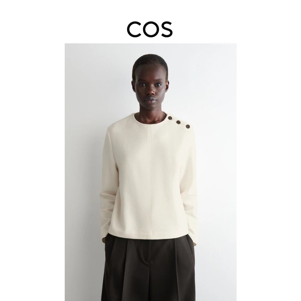 COS女装 休闲版型纽扣细节羊毛混纺卫衣2025秋季新品1293055006