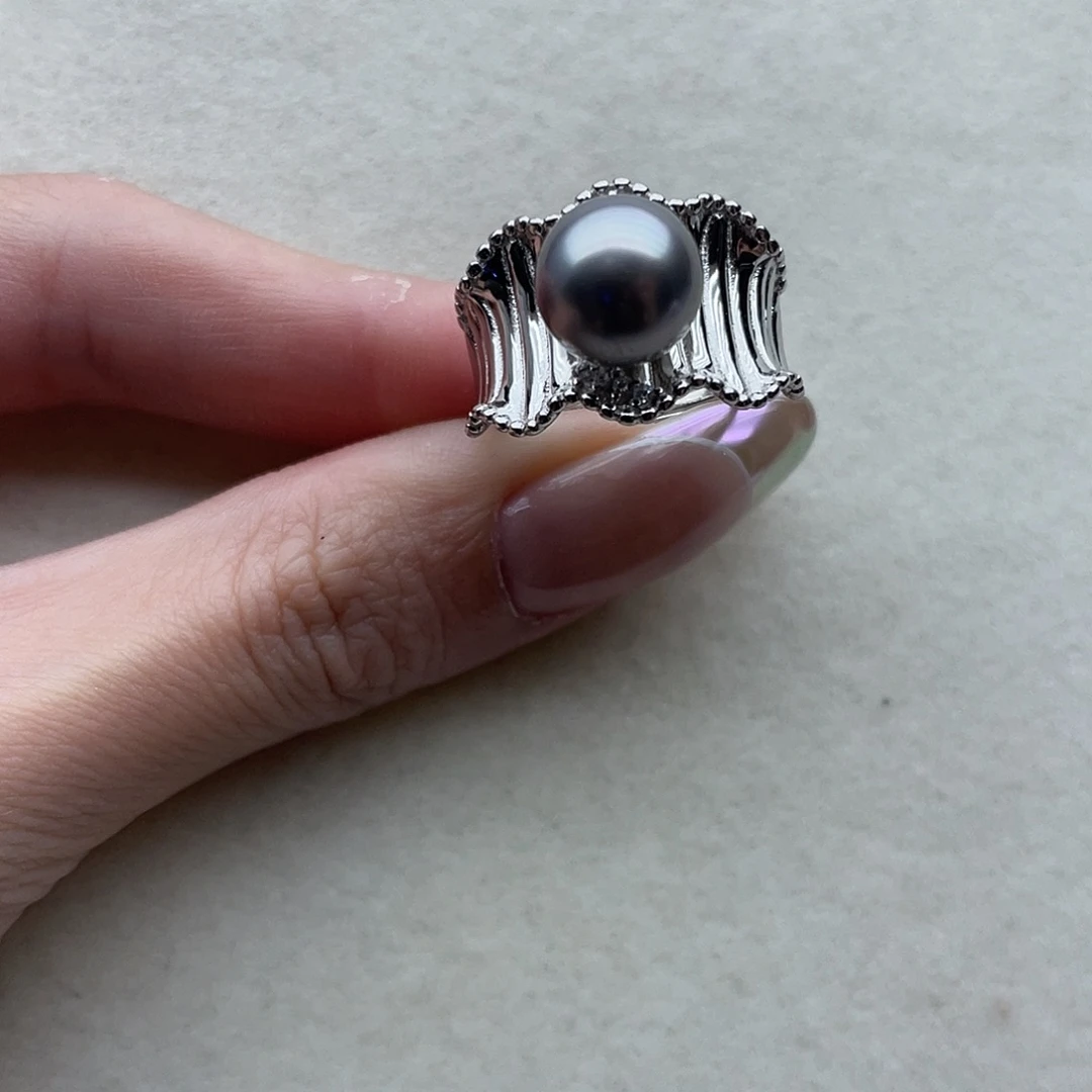 银S925镶嵌戒指78海水珍珠