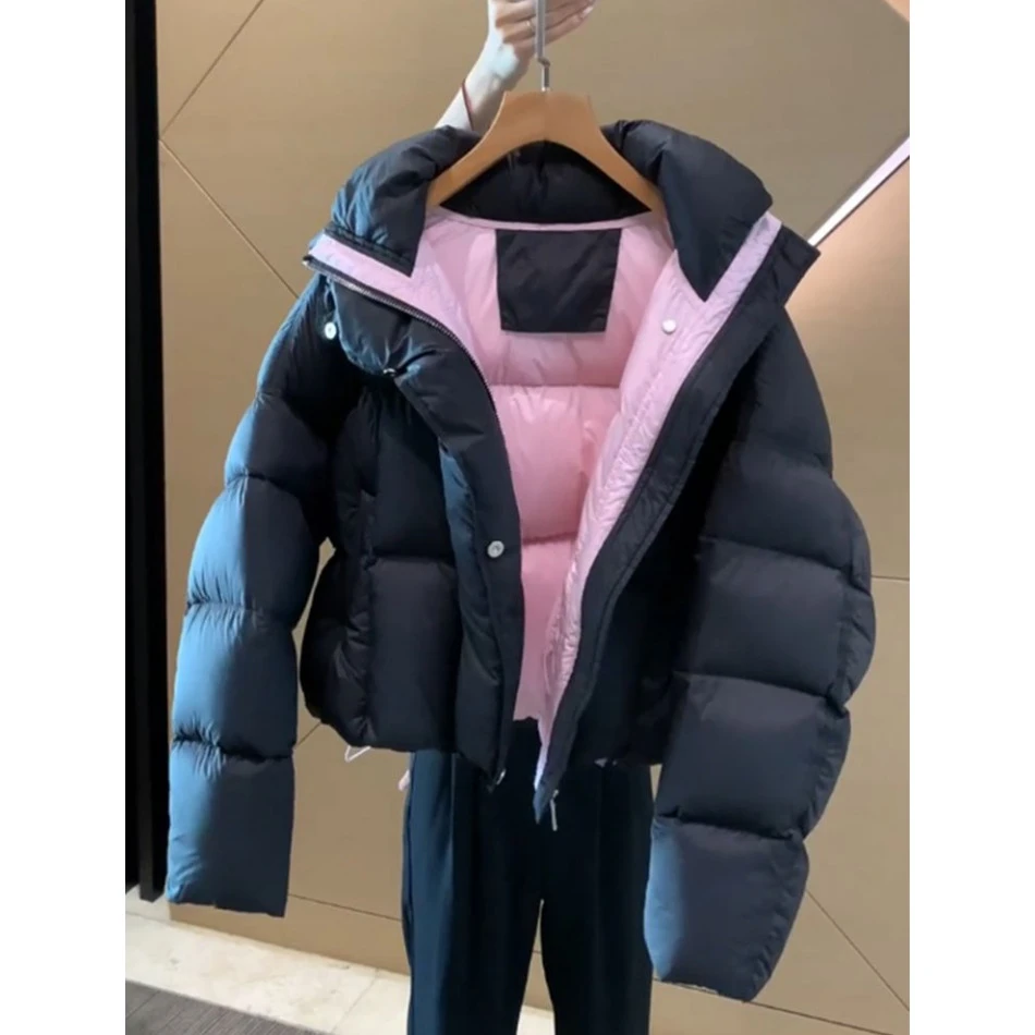 高级感超好看黑色短款棉服女冬季2025年新款韩系时尚面包厚外套黑