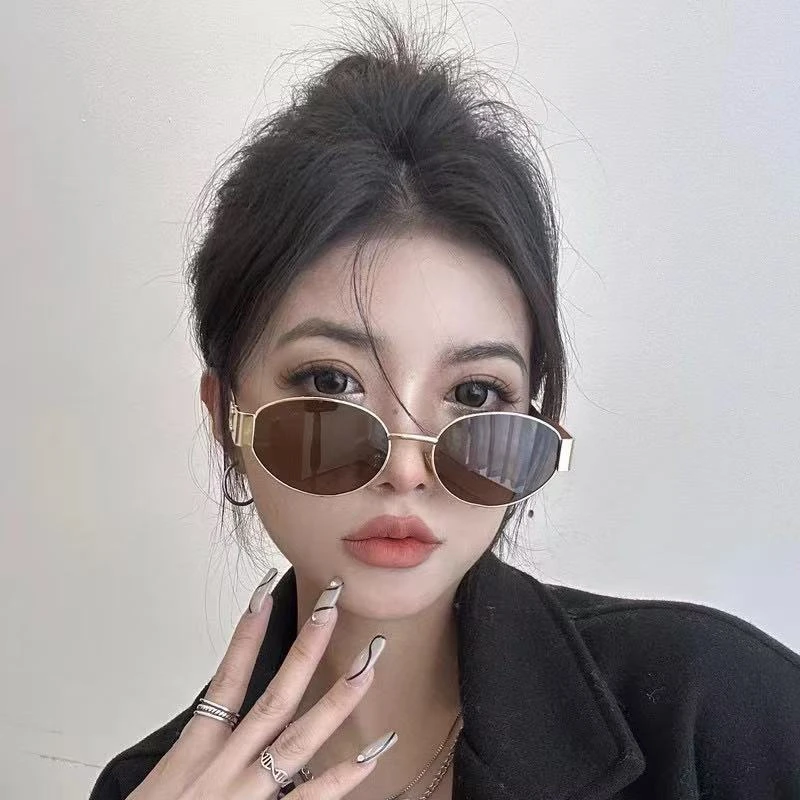 复古金属小框椭圆形女款高级感老钱风防紫外线太阳眼镜