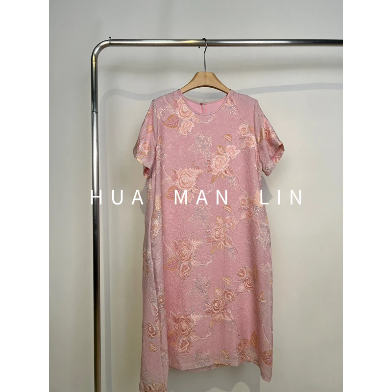 【花满林】圆领后玉石扣织金剪花真丝桑蚕丝连衣裙257359