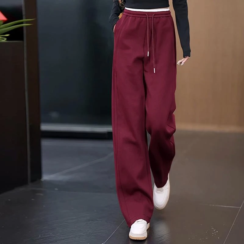 安可拉红弯刀直筒阔腿卫裤女2025新款春秋松弛感高端休闲运动裤子