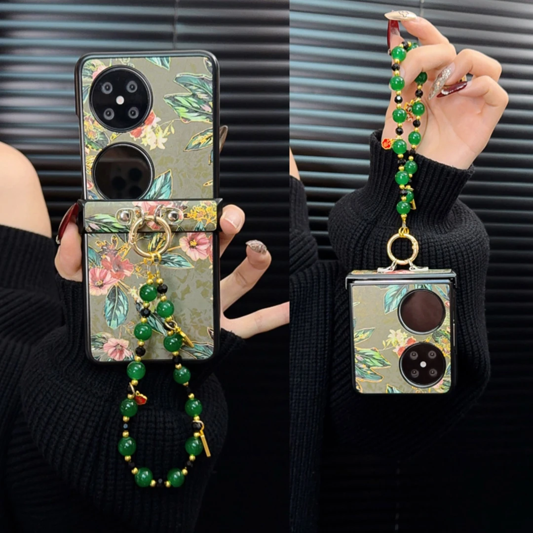 适用华为pocket2手机壳新款p50pocket套pockets小众花朵手链女款p