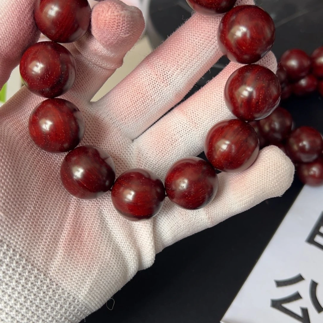 小叶紫檀手串/手链原生态20 泥料鸡血红 裸珠65克