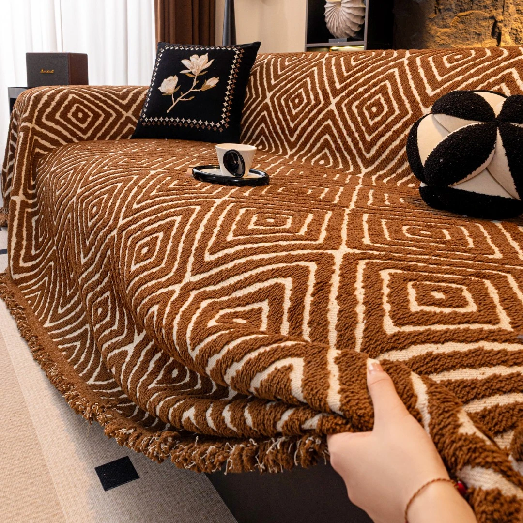 洱峰半边绒沙发盖布巾2025新款轻奢复古风防猫抓一整张全盖万能套