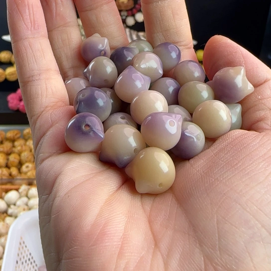 菩提根/象牙果手串卡11-12紫色飘花猫头20颗