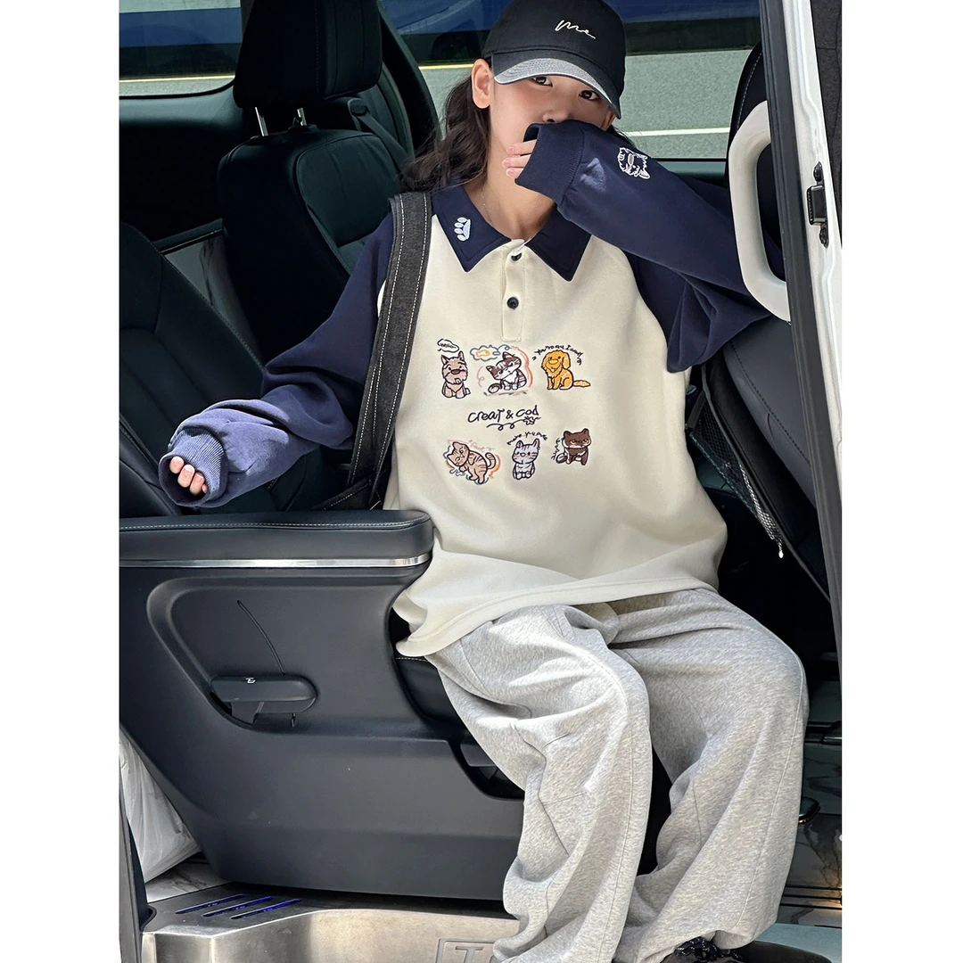 K29699孙小美撞色女童polo衫卫衣秋装2025新款儿童上衣女大童衣服