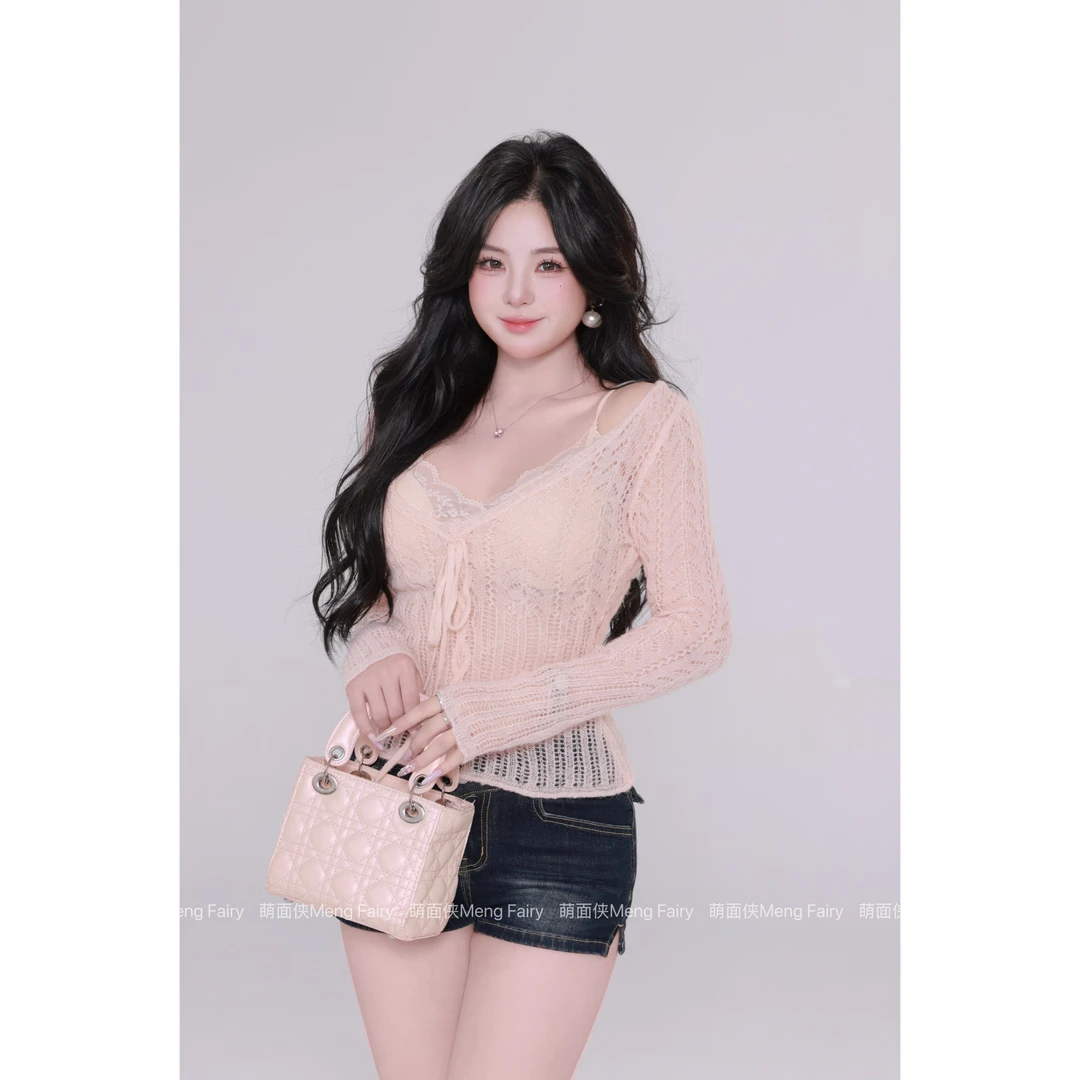 11.3清清萌面侠【云樱粉黛】纯欲吊带羊毛镂空上衣纯欲5825M6220M