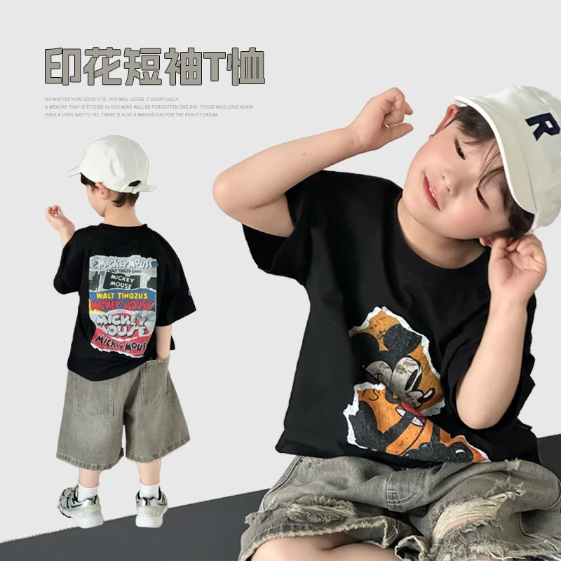 4.6新品 夏季薄款新款儿童卡通数码印花短袖T男童洋气上衣