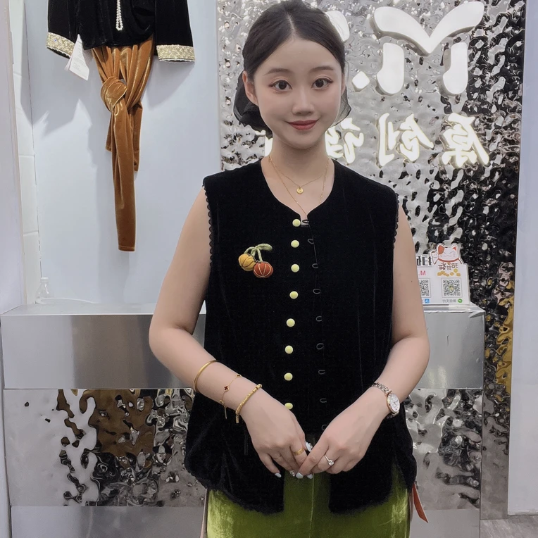 新中式2025国风秋季花边小南瓜马夹（衣长约60cm）