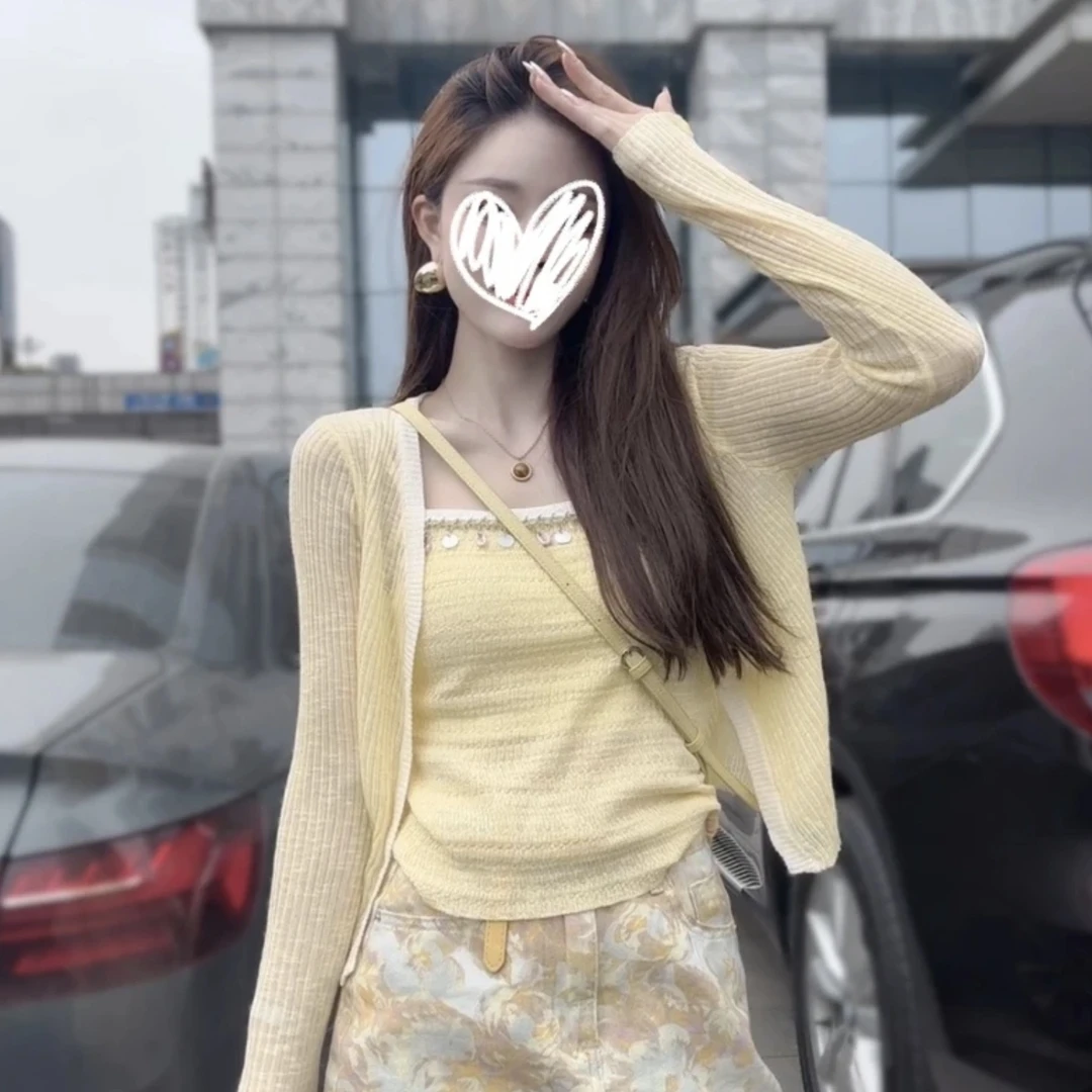 2025夏季甜美度假风小贝壳吊带设计感时尚潮流针织防晒开衫两件套