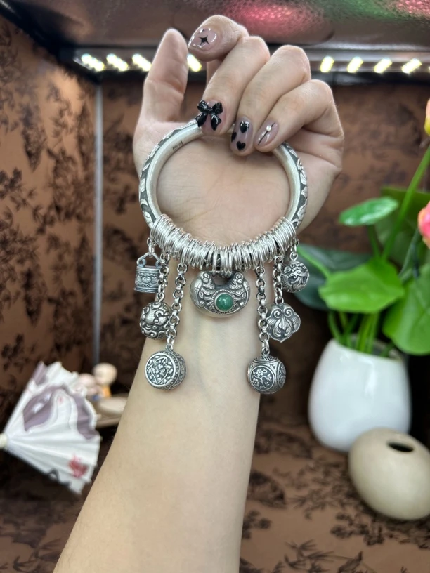 足银手镯 小郑家纯银手工簪刻手镯