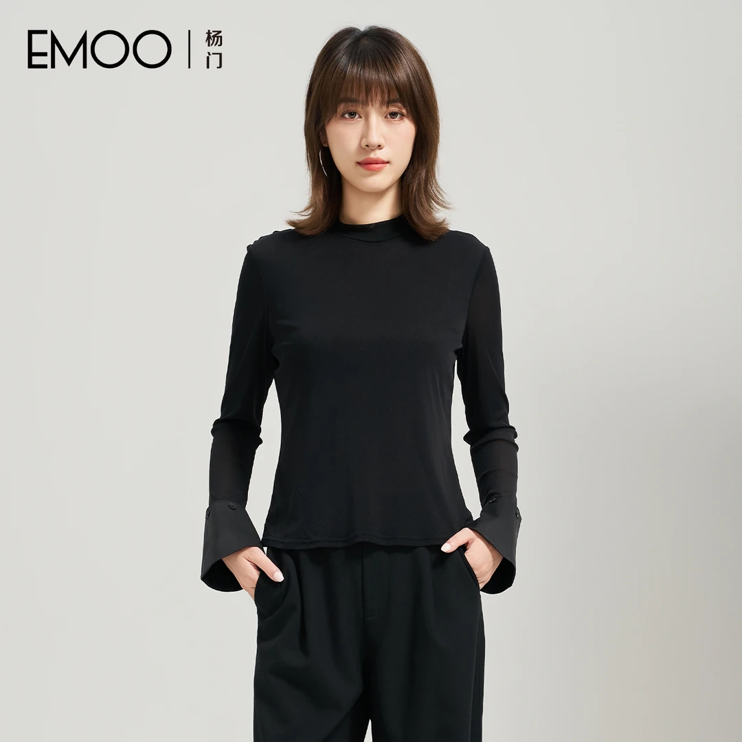 EMOO/杨门T恤女针织长袖圆领修身型秋季时尚半高领E34T032167