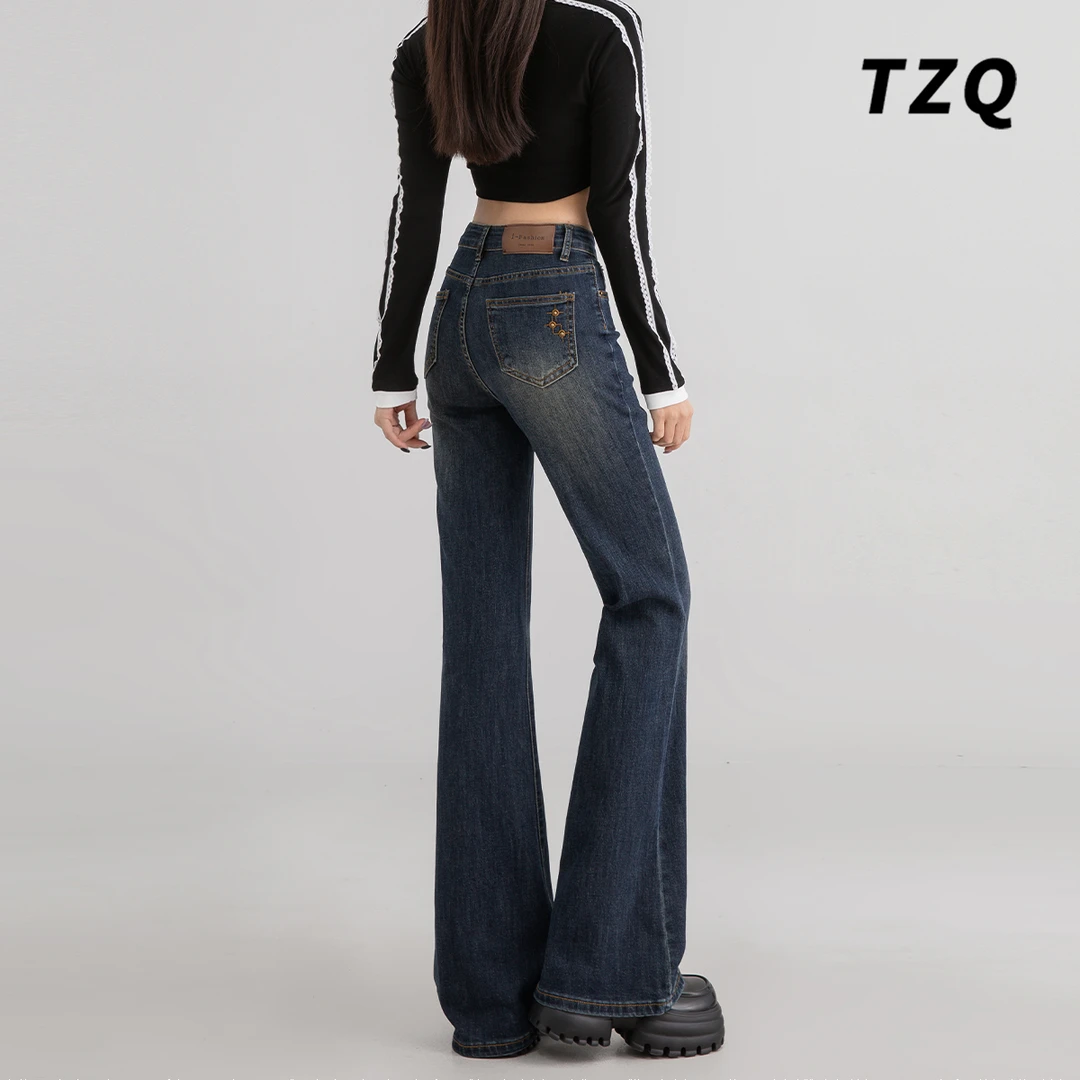 复古蓝微喇牛仔裤女爆款高腰显瘦小众设计感百搭喇叭裤TZQ121761