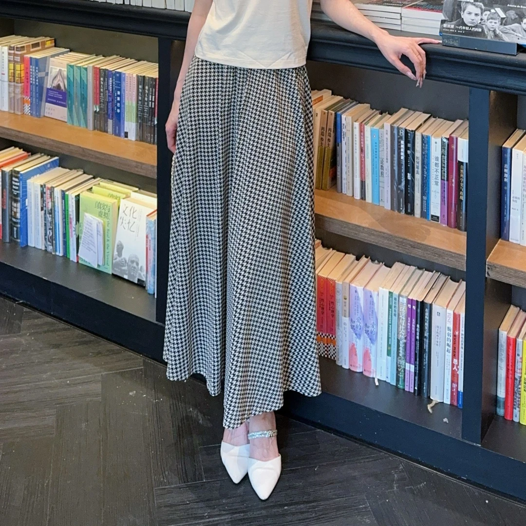 GIRDEAR/哥弟高腰显瘦长款垂感气质千鸟格半身裙A字裙1200386