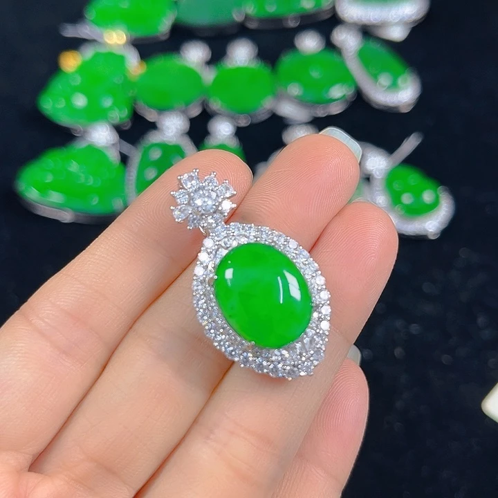 翡翠银S925镶嵌吊坠(不含链)