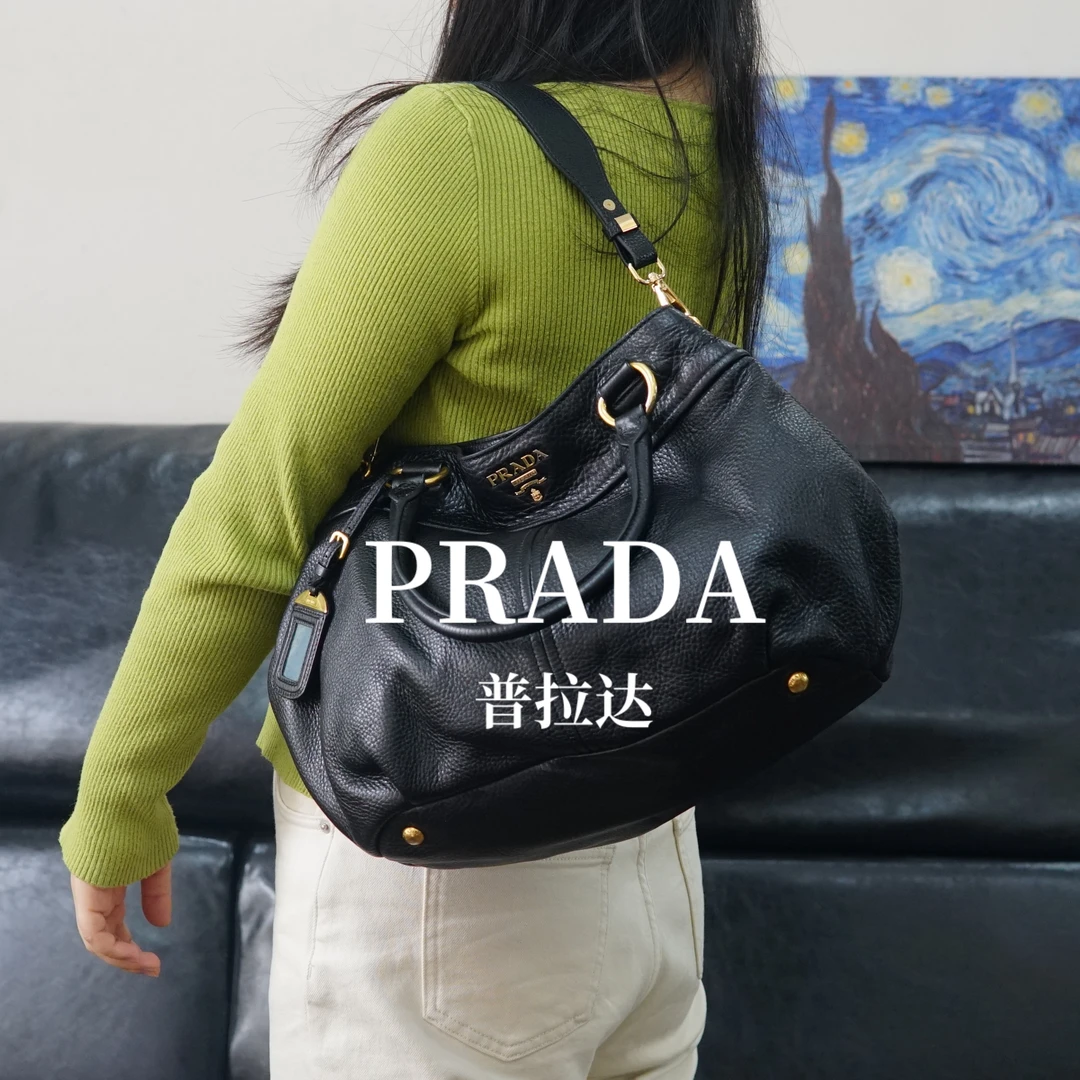 95新 Prada/普拉达 黑金单肩包/BB11730067/0067