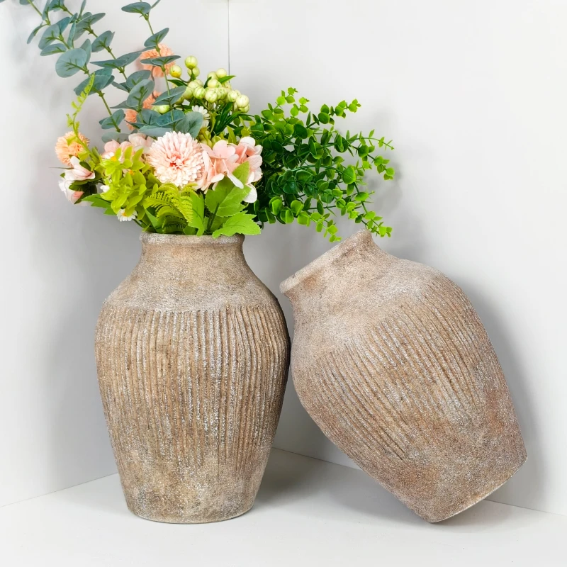 中古粗陶花盆复古装饰会所干花摆件客厅花器可养三角梅落地艺术