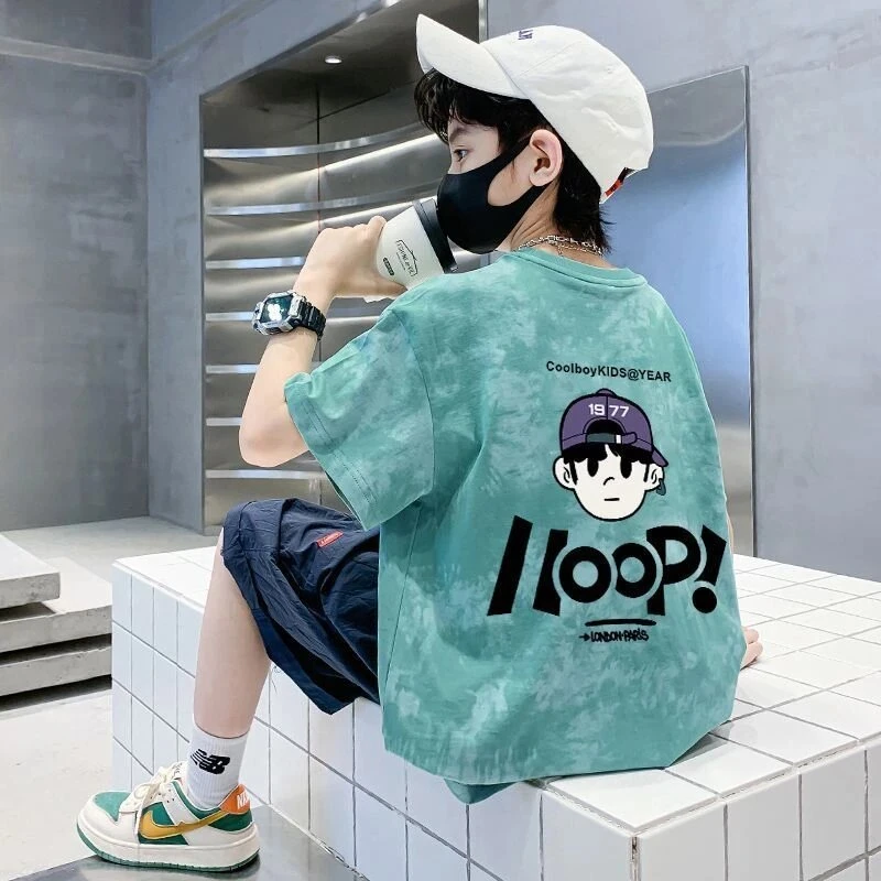 儿童纯棉扎染短袖t恤夏季新款童装儿童宝宝半袖百搭上衣男女童潮T