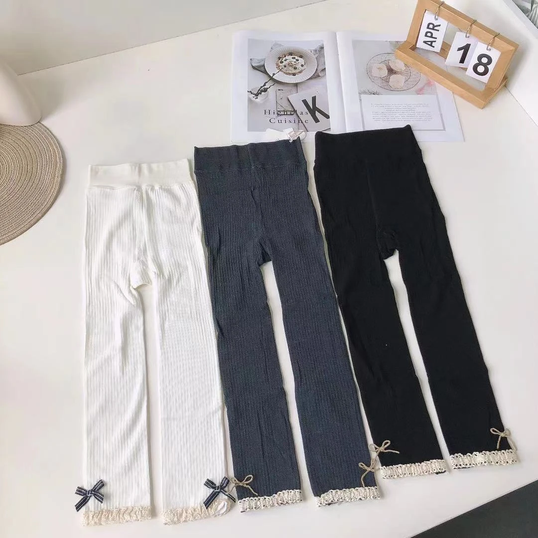 A240儿童小鸭棉花边麻绳蝴蝶结九分裤2109