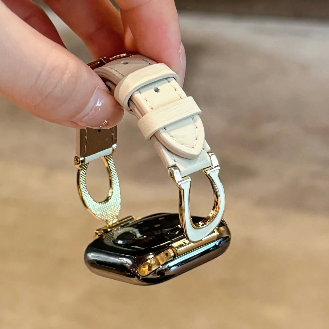 新款U字扣滴胶拼皮质苹果手表表带适用于iwatch10Apple watch11se