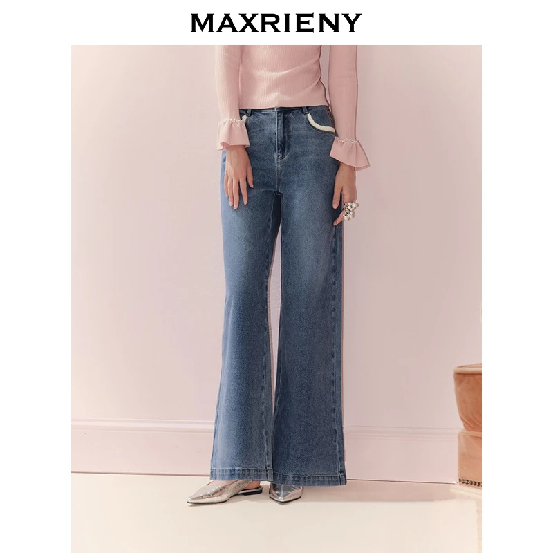 【达人专属】MAXRIENY2025主义休闲长裤直筒高腰水洗秋牛仔裤