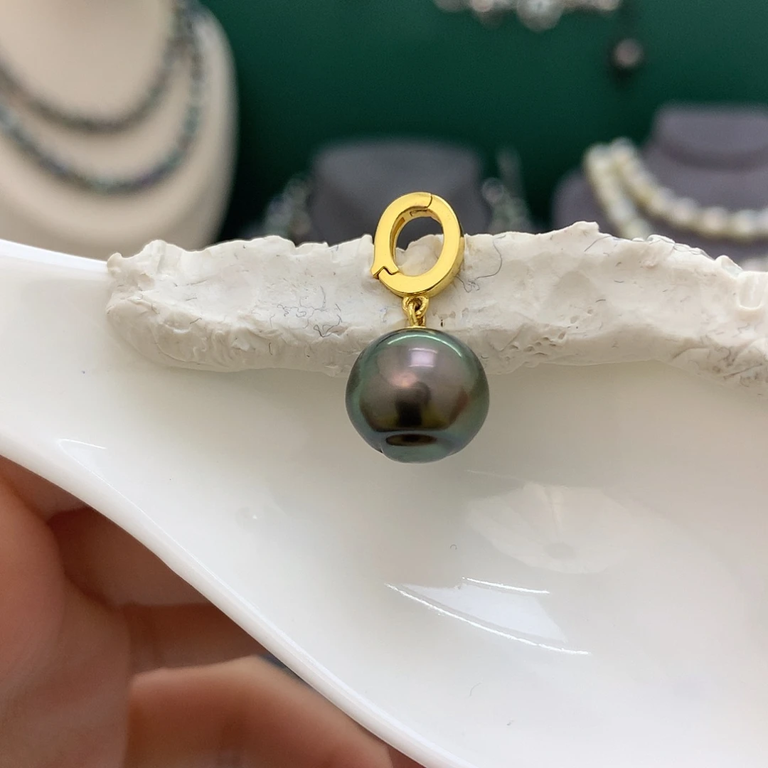 裸珠海水珍珠孔雀绿吊坠