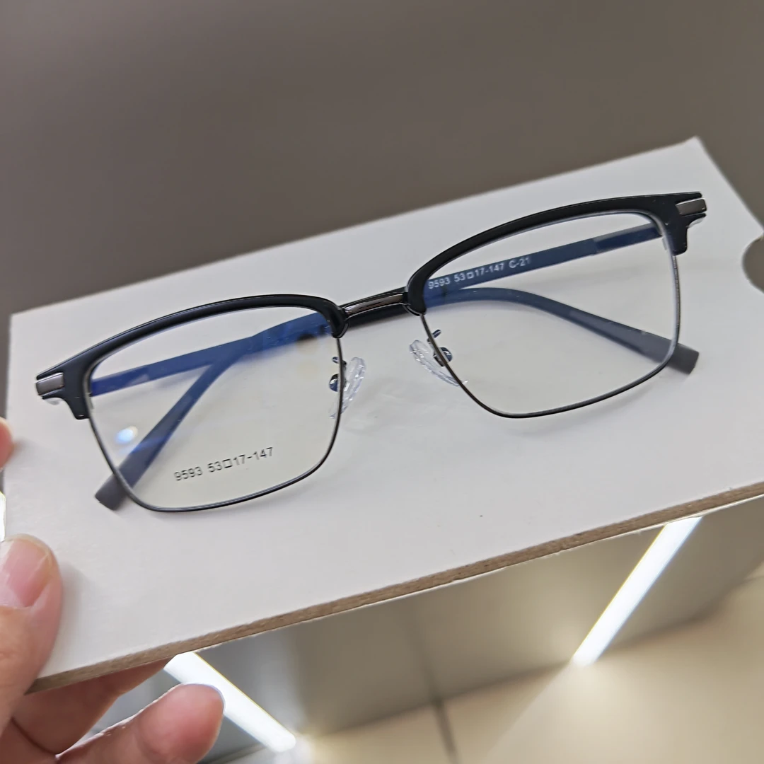 【男生小码53-17半边框窄框百搭眉架】男士气质长方框眼镜加长脚套