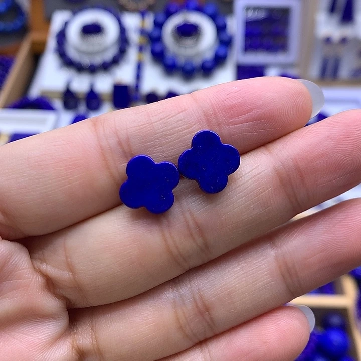 青金石银S925镶嵌耳钉