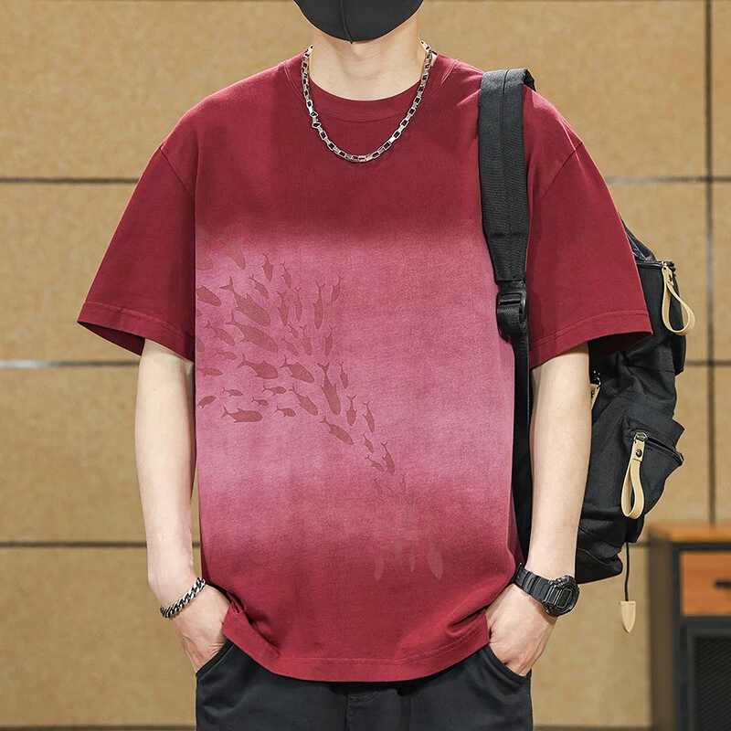 美式重磅潮牌安可拉红短袖t恤男夏季纯棉半袖上衣宽松大码体恤男