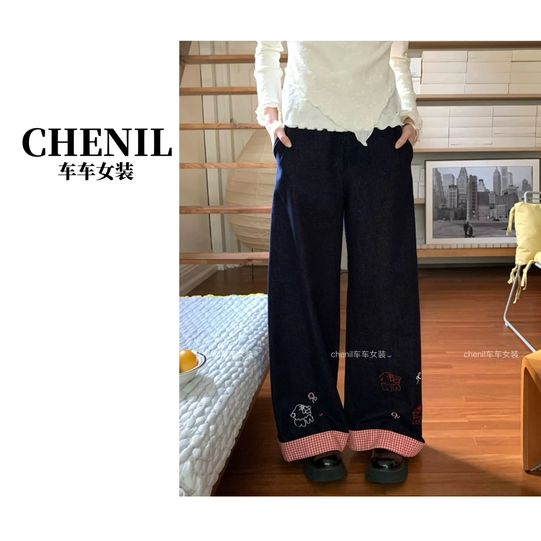 CHECHE【涂鸦牛仔裤】高腰直筒时尚显瘦秋季刺绣牛仔裤