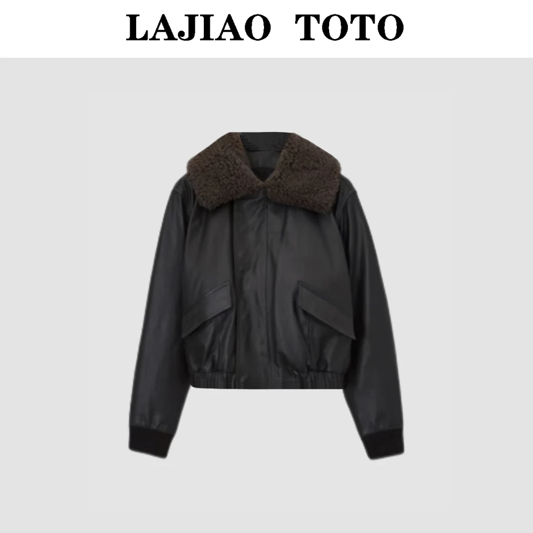 辣椒姐【三穿皮衣】时尚休闲气质翻领真皮皮衣外套#81972