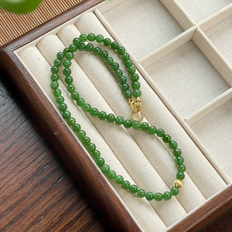 琳琯瑛 碧影流光碧玉素圈珠链（扣头多样性发一）