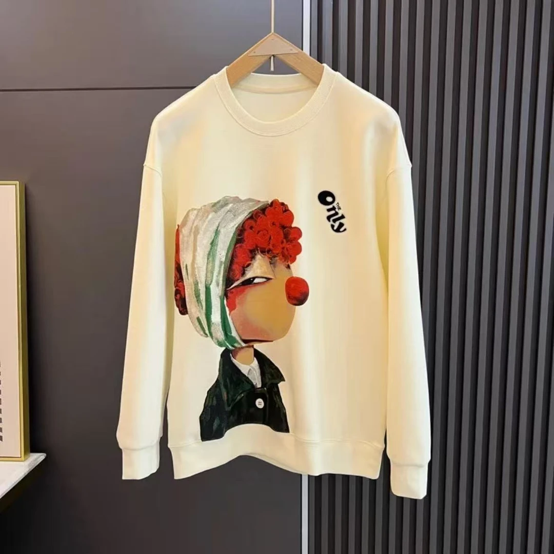 秋冬季潮牌印花百搭圆领重磅卫衣男女款韩版修身加绒保暖长袖上衣